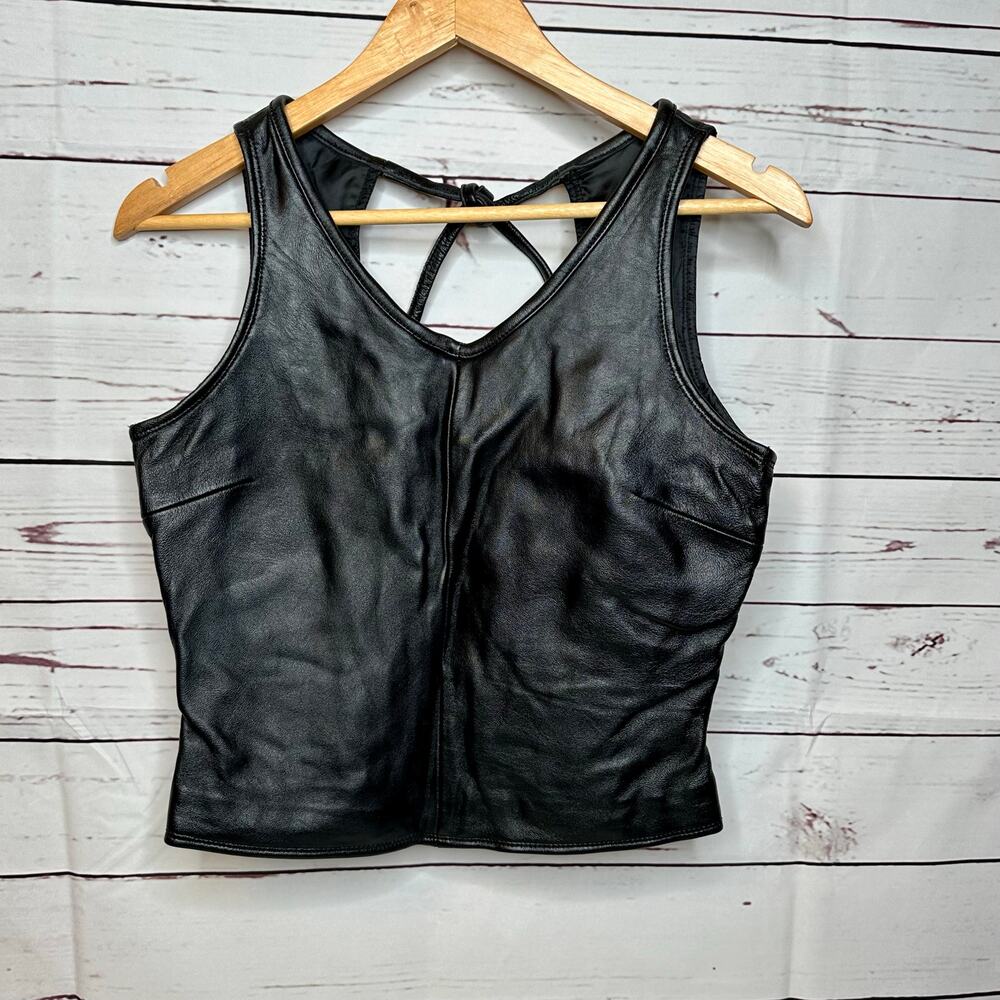 Wilsons Leather Black Faux Leather Cropped Tank